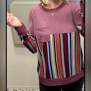 Burgundy striped pocket top